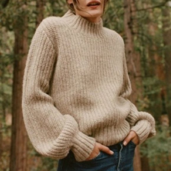Doen Sweaters - Doen Lulu Alpaca Blend Cream Balloon Sleeve Crew Neck Boho Designer Knit Sweater